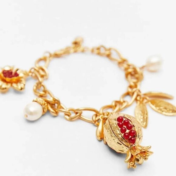 ZARA FLOWER FRUIT PEARL CHARM BRACELET - Picture 7 of 7